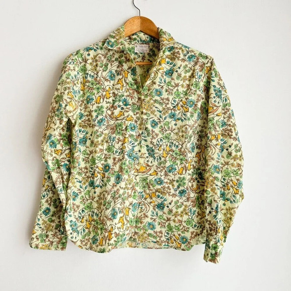 Lady Hathaway Fine Floral Print Cotton Button Down Blouse M - Picture 1 of 7